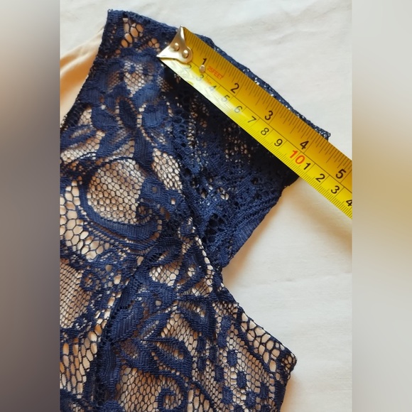 Cardalite Navy  Blue/ Tan Lace Maxi Dress* Sheer Lace Festive Dress - Picture 9 of 16